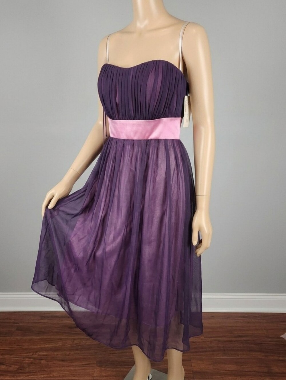 Jordan Purple Chiffon Formal/Prom/Homecoming Dress with Pink Sash Size 12
